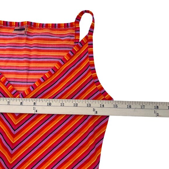 Guess Womens Striped V-Neck Sleeveless Tank Top L Red & Pink - Picture 4 of 6